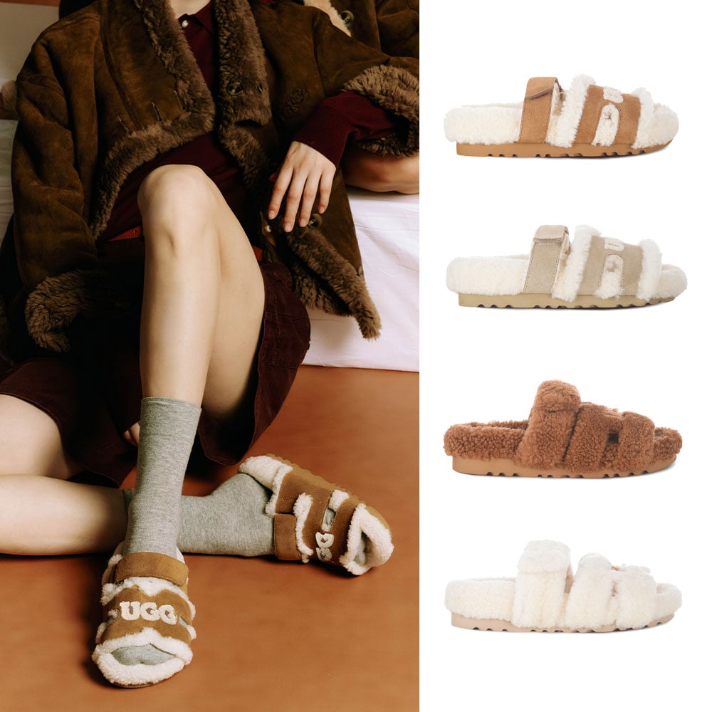 [무료배송] 호주정품 오즈라나 에스텔라 로고 시어링 오픈 슬리퍼 (굽 2cm) OZLANA UGG OZ3010